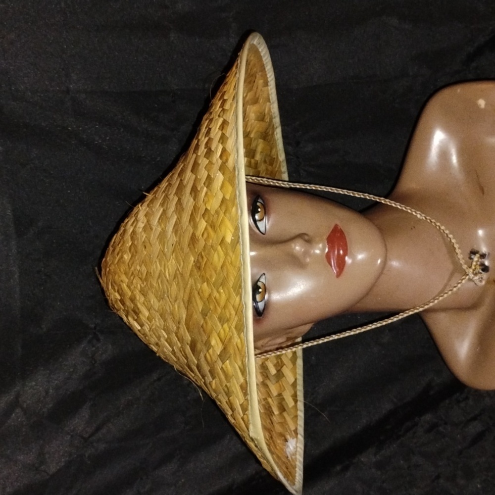 Vintage Tan Woven Straw Conical Hat - Picture 3 of 13